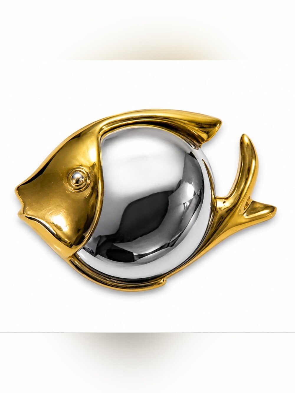 Vintage Gold and Silver Tone Signed Liz Claiborne Polished‎ Fish Brooch